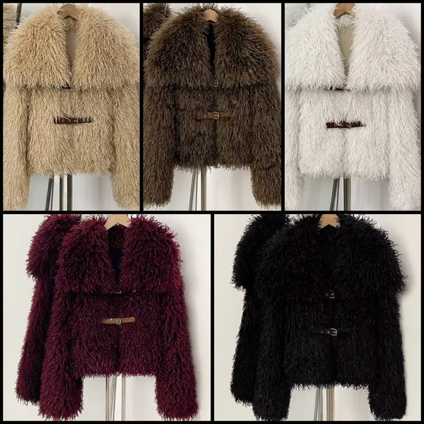 Women Fashion Color Faux Fur Warm Jacket