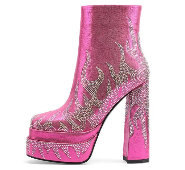 Women Platform Bling Patchwork Fashion Ankle Boots