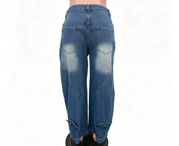 Women Fashion Denim Wrap Wide Leg Pants