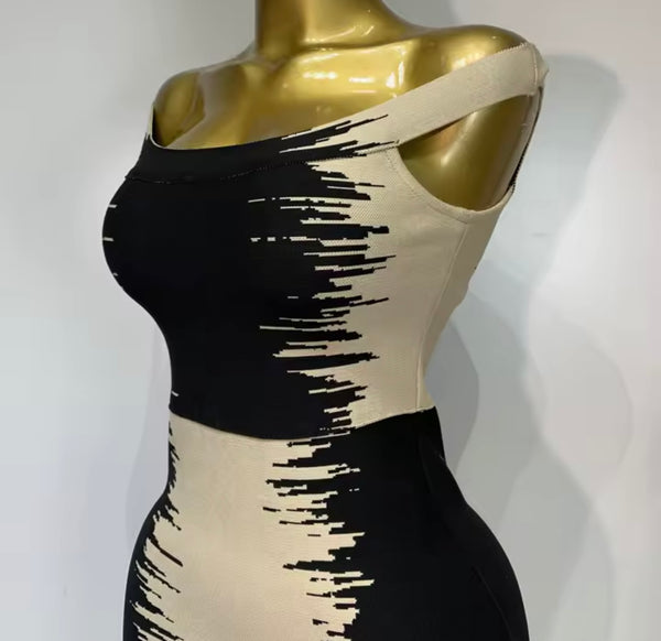 Women Sexy Off The Shoulder Sleeveless Color Patchwork Dress