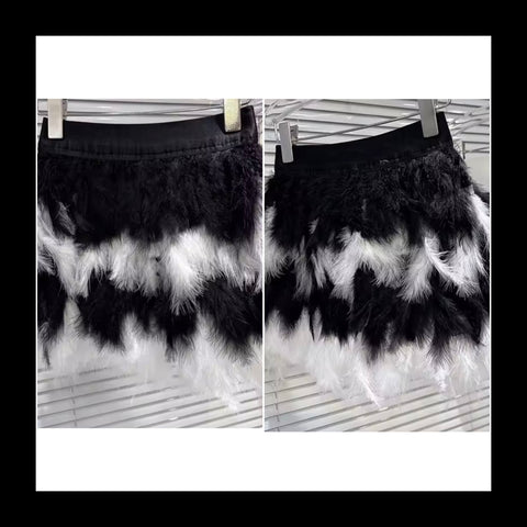 Women Sexy Fashion B&W Feather Skirt