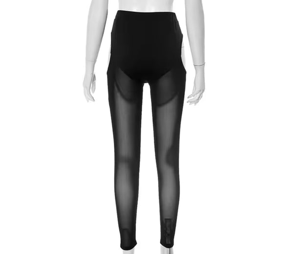 Women Sexy Black Cut Out Mesh Pant Set