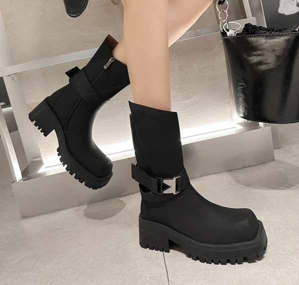 Women Platform Suede Buckled Fashion Ankle Boots