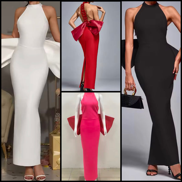 Women Sexy Sleeveless Back Bow Maxi Dress