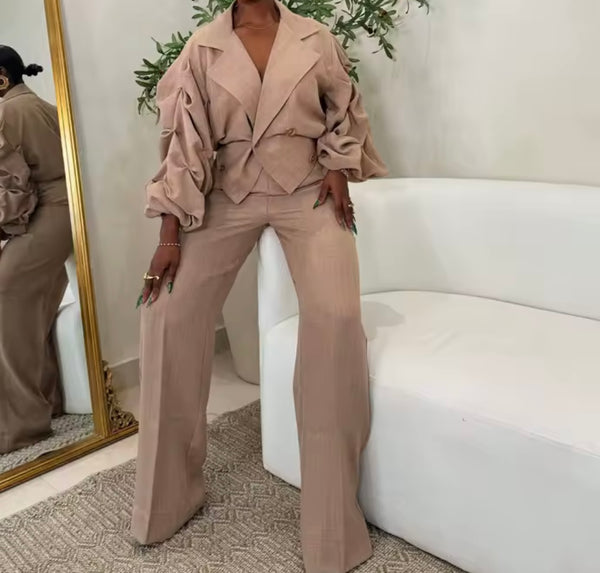 Women Fashion Ruffled Full Sleeve Two Piece Pant Set