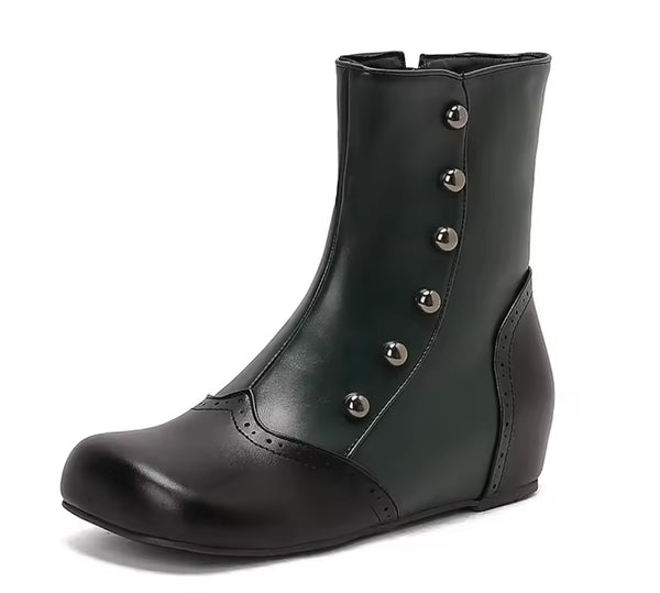Women Color Patchwork Rivet Fashion Flat Ankle Boots