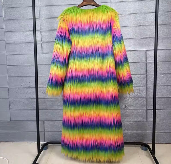 Women Multicolored Fashion Faux Fur Short/Long Jacket