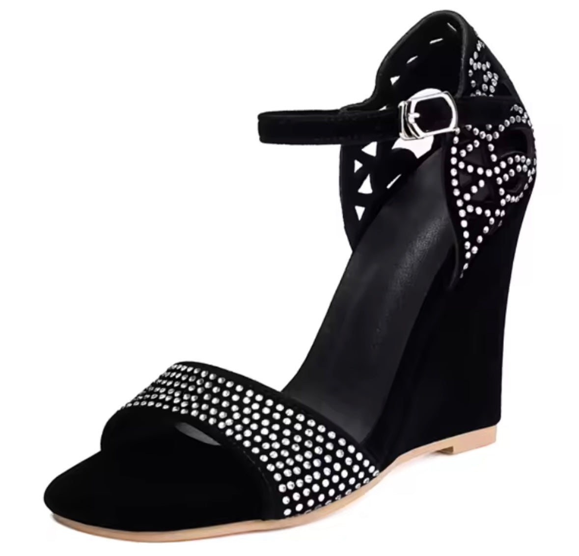 Women Fashion Bling Rivet Suede Platform Ankle Strap Sandals