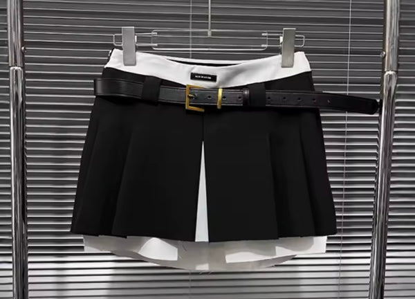 Women B&W Color Patchwork Fashion Skirt