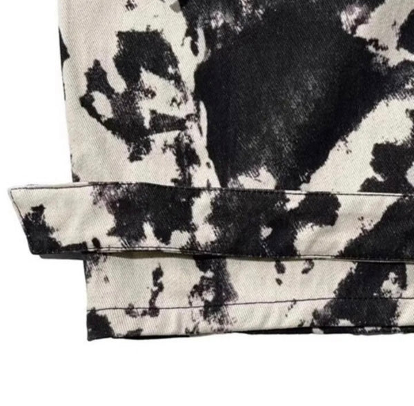 Women Fashion B&W Tie Dye Cargo Denim Pants