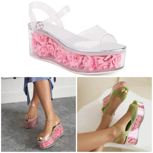 Women Fashion Floral Platform Ankle Strap Sandals