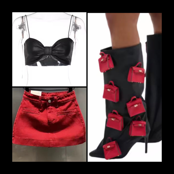Women Red Fashion Denim Skirt
