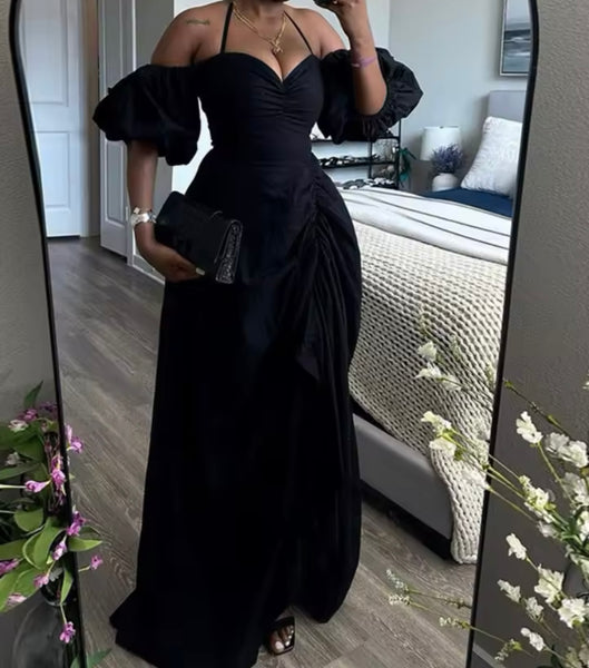 Women Sexy Off The Shoulder Short Sleeve Ruched Maxi Dress