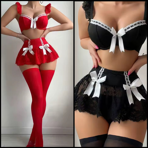 Women Sexy Lace Bow Lingerie Set