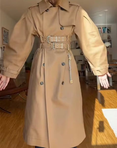 Women Fashion Khaki Buckle Long/Short Jacket