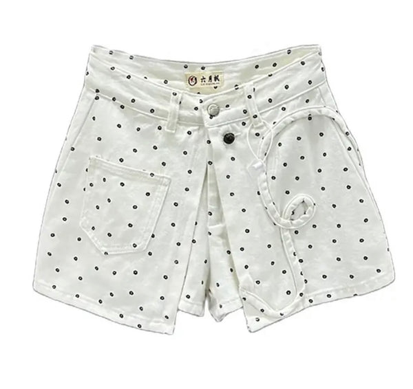 Women White Printed Fashion Denim Skirt