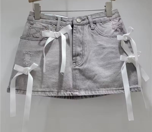 Women Sexy Fashion Bow Patchwork Denim Skirt