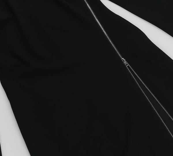 Women Sexy Black Side Zipper Full Sleeve Maxi Dress