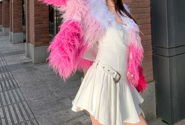 Women Fashion Pink Gradient Faux Fur Jacket