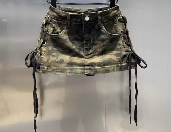 Women Sexy Fashion Side Tie Up Denim Skirt