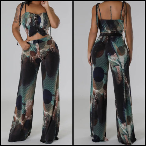 Women Printed Sexy Sleeveless Two Piece Pant Set