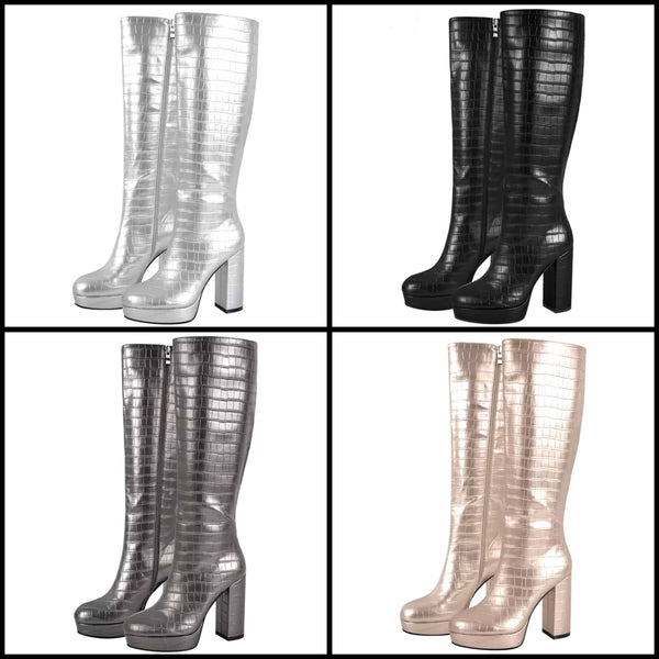 Women Fashion Round Toe Platform High Heel Boots
