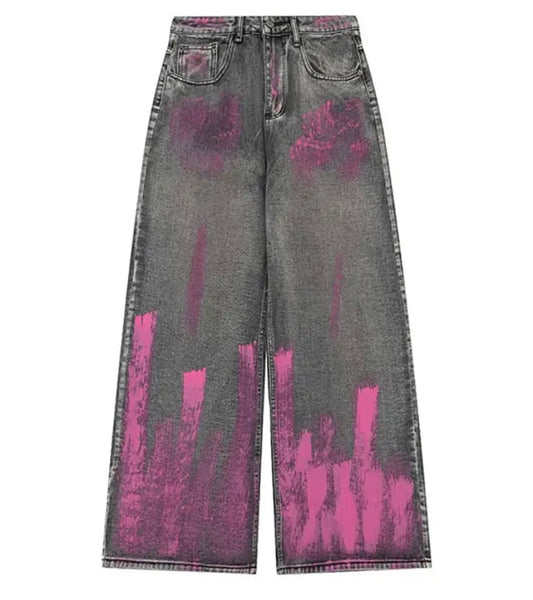 Women Fashion Pink Metallic Patchwork Denim Pants
