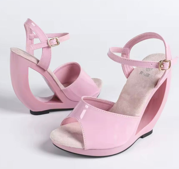 Women Fashion Patent Leather Platform Ankle Strap Sandals
