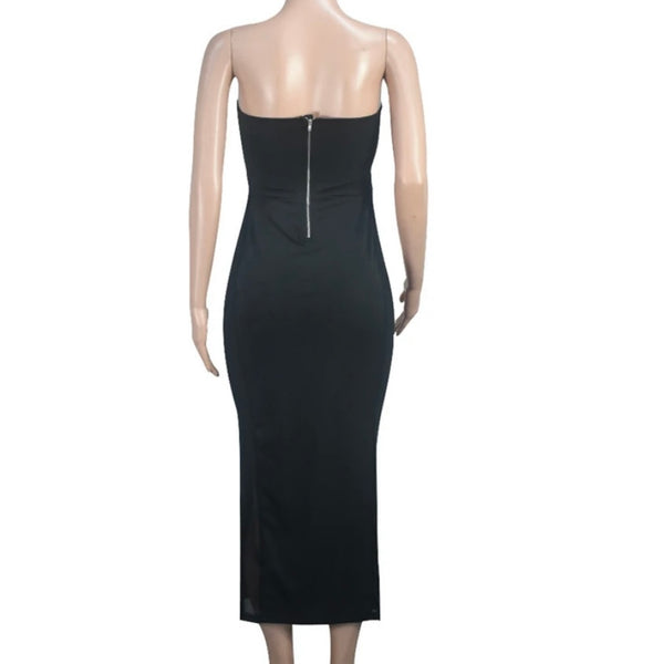 Women Black Bling Strapless Sexy Cut Out Maxi Dress