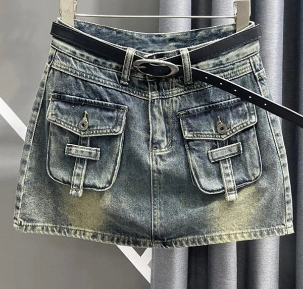 Women Pocket Fashion Denim Short Skirt