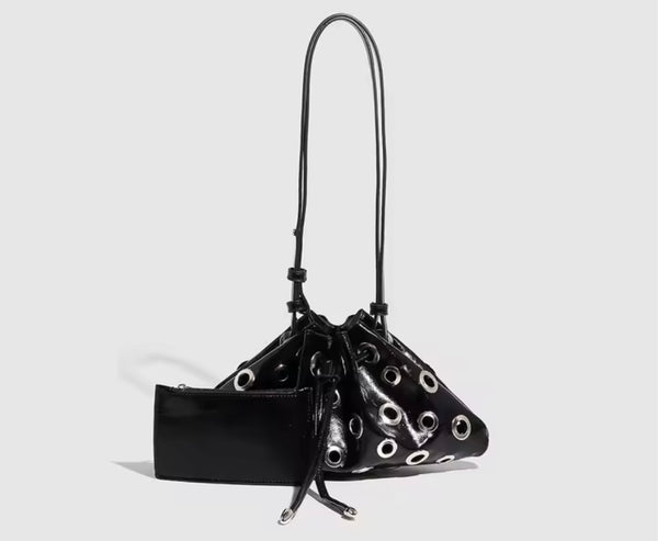 Women Fashion Faux Leather Rivet Mini Handbag Purse