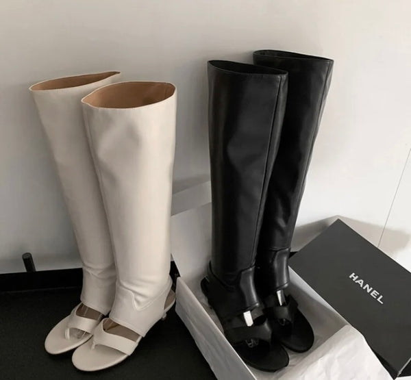 Women Fashion Open Toe Knee High Boots