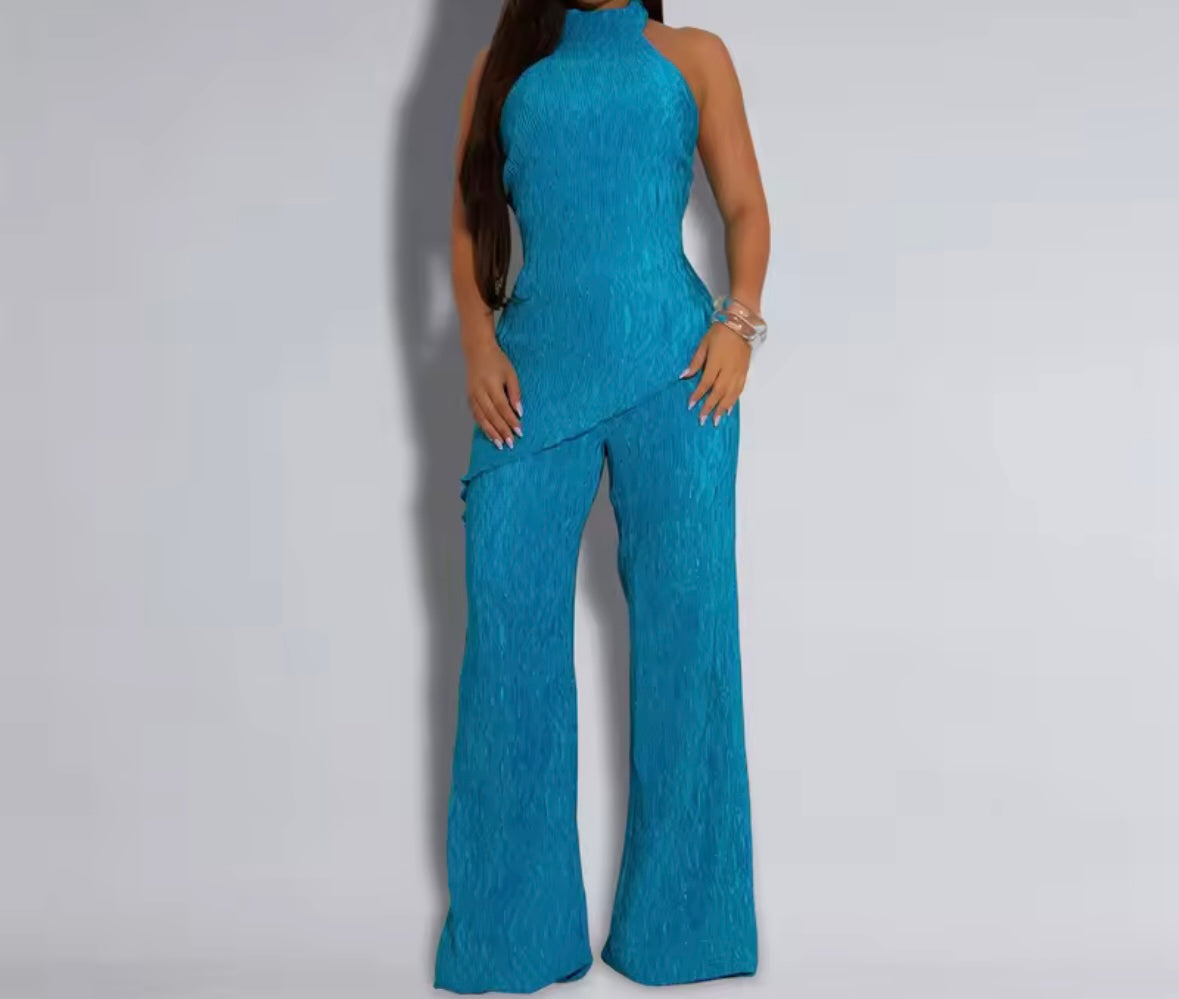 Women Halter Sleeveless Open Back Fashion Two Piece Pant Set