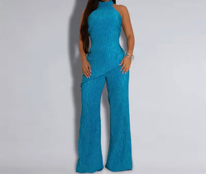 Women Halter Sleeveless Open Back Fashion Two Piece Pant Set