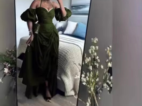 Women Sexy Off The Shoulder Short Sleeve Ruched Maxi Dress