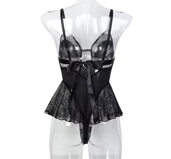 Women Black Sexy Sleeveless Lace Patchwork Bodysuit Lingerie