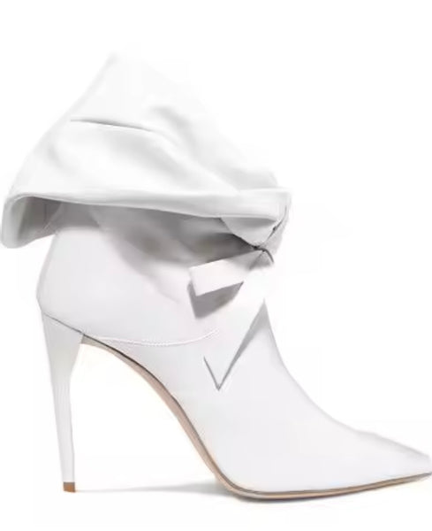 Women White Fashion Ruched Faux Leather Ankle Boots