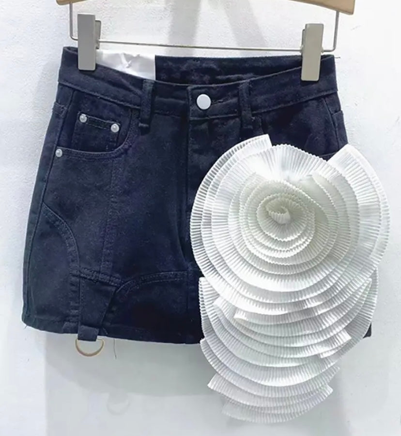 Women Color Floral Patchwork Fashion Denim Skirt
