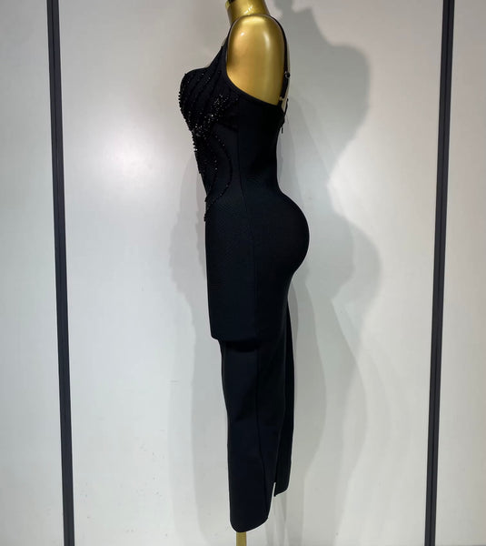 Women Sexy Sleeveless Beaded Bandage Dress