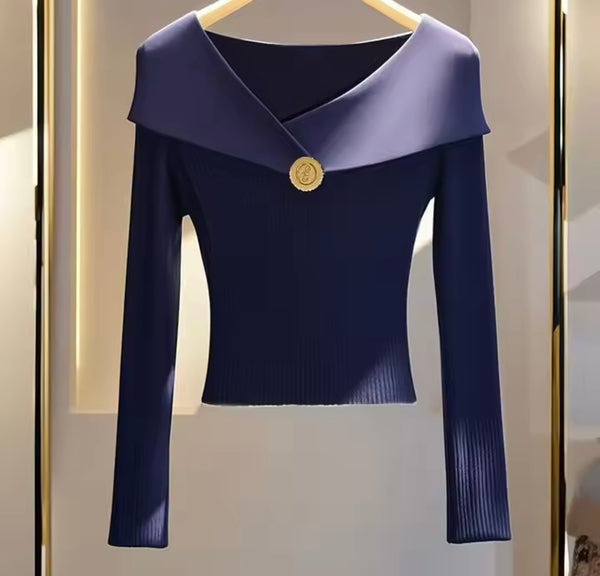 Women Fashion Ribbed Full Sleeve Knitted Sweater Top