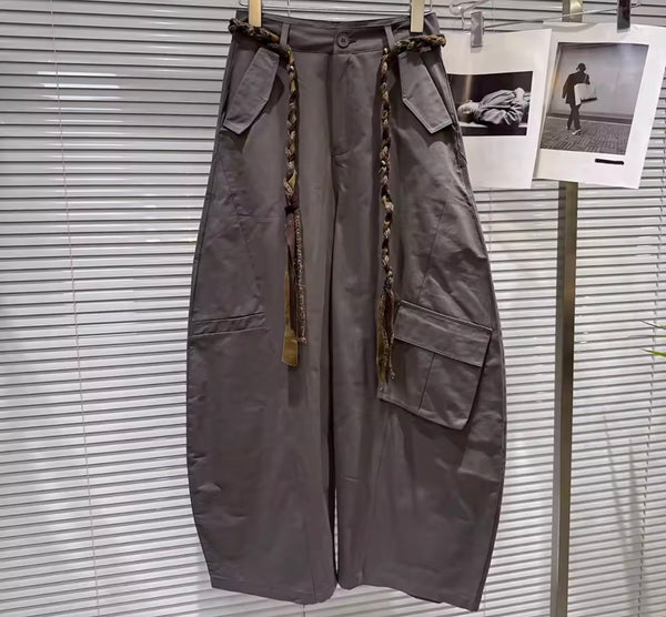 Women Color Fashion Wide Leg Cargo Pants