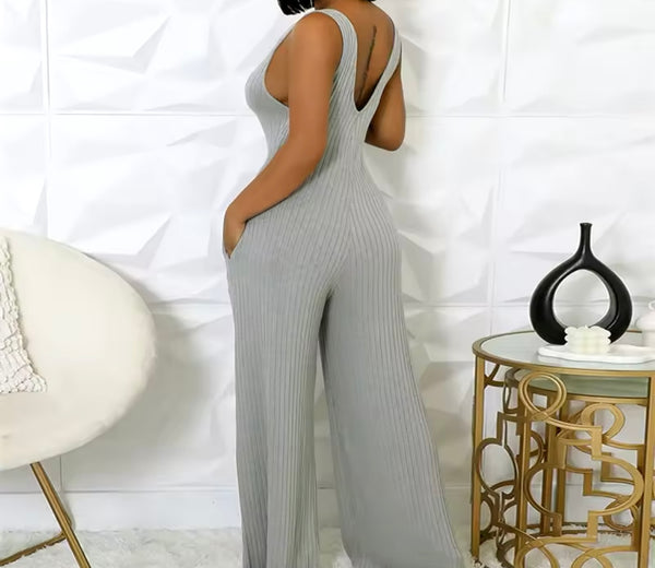 Women Gray Fashion Wide Leg Two Piece Jumpsuit Set