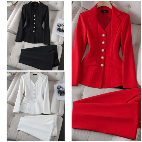 Women Fashion Button Up Full Sleeve Blazer Two Piece Pant Set