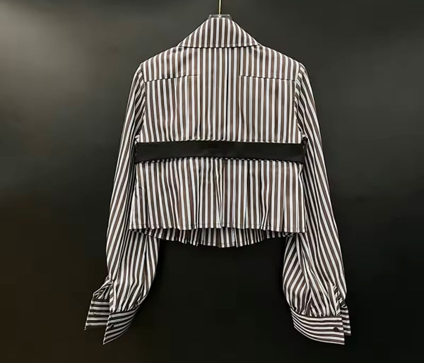 Women Collar Bow Full Sleeve Pleated Fashion Top