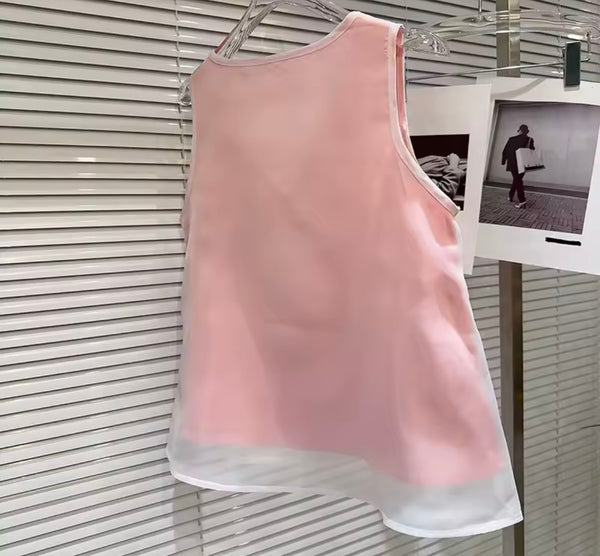 Women Sexy Sleeveless Pink 3D Floral Two Piece Skirt Set