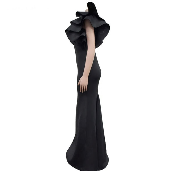 Women Sexy Color Ruffled Short Sleeve Maxi Dress