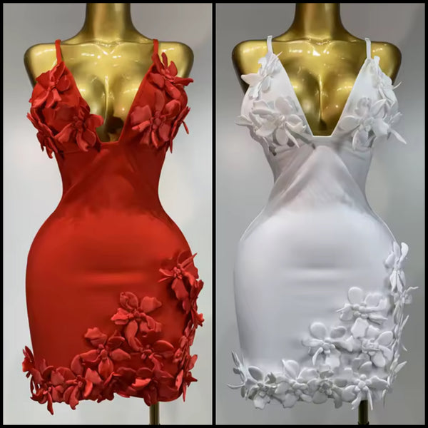 Women Sexy Sleeveless 3D Floral Embellishment Dress