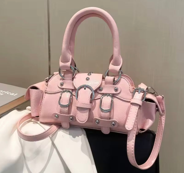 Women Fashion Color Buckled Faux Leather Handbag Purse
