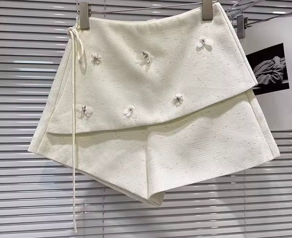 Women Fashion Sequins Tweed Wrap Shorts