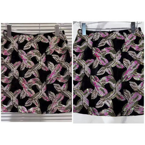 Women Sexy Fashion Floral Print Sequins Skirt